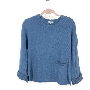 Habitat Women Size XS Sweater Blue Cotton Knit Pullover Crew Top Pocket